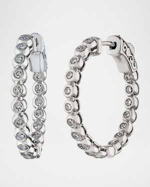 18K White Gold Small Diamond Hoop Earrings, 0.75"