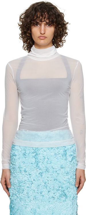 Dries Van Noten White Semi-Sheer Turtleneck