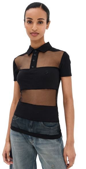 Coperni Striped Sheer Polo Top Black S