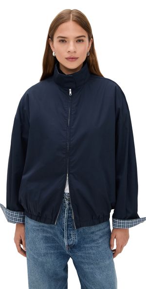 Pixie Market Plaid Contrast Bomber Jacket Navy One Size