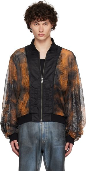 Andersson Bell Black & Orange Double Layer Mesh Bomber Jacket
