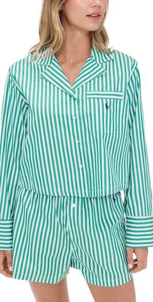 Polo Ralph Lauren Crop Top & Boxer Pajama Set White Cloud/Vine Green L