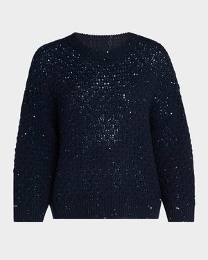 Crewneck Open-Knit Wool Sweater
