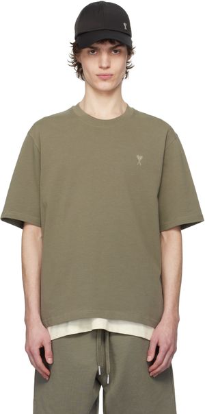 AMI Paris Taupe Cotton Tonal Ami de Coeur T-shirt