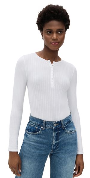 Yummie Katrina Cotton Ribbed Sea Thong Bodysuit White L/XL