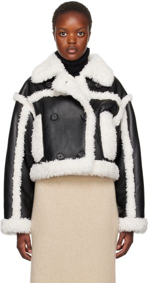 Stand Studio Blouson Kristy noir et blanc cassé en peau retournée synthétique