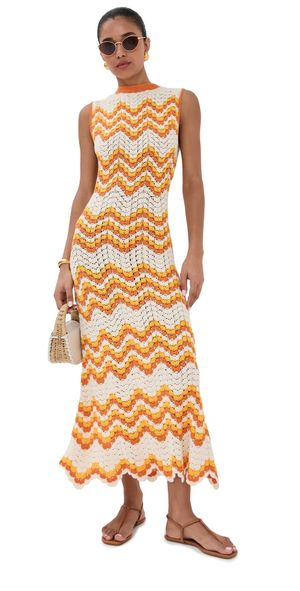 ESCVDO Huayna Crochet Maxi Dress Yellow/Orange XS