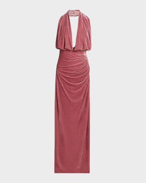 Valeria Backless Plunging Velvet Column Gown