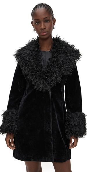 Avec Les Filles Faux Fur Trimmed Tailored Coat Black L