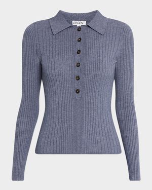 Ribbed Spread-Collar Sweater