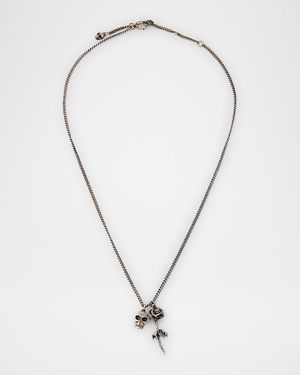 Men's Skull and Rose Pendant Necklace