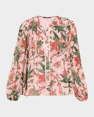 Helen Pleated Floral-Print Blouse