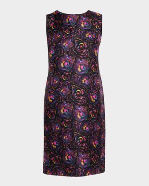 Floral-Print Sleeveless Silk Shift Dress