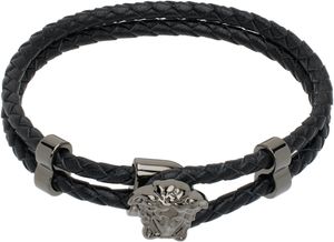 Versace Black Medusa Braided Leather Bracelet