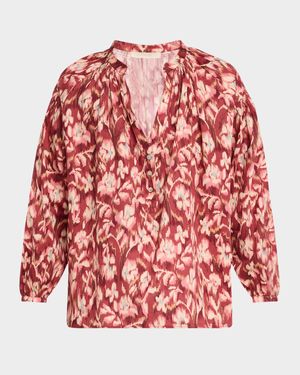 Nipoa Ruched Floral-Print Cotton Top