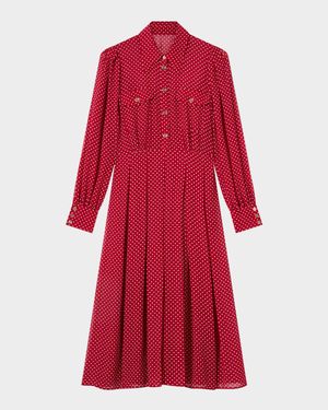 Cody Pleated Polka-Dot Midi Shirtdress