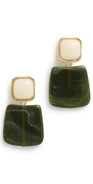 By Adina Eden Fancy Drop Stud Earrings Green One Size