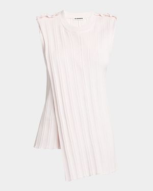 Ruffle Fine Rib Cotton Wrap Vest