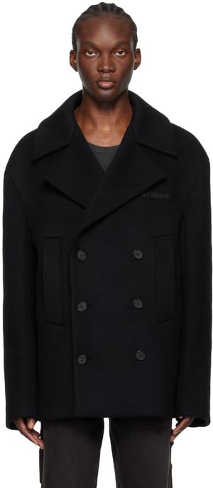 We11done Black Wool Double-Breasted Peacoat