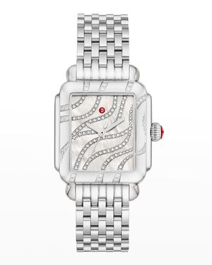 Deco Diamond Stainless Steel Watch with Diamond Pattern and Mother-of-Pearl