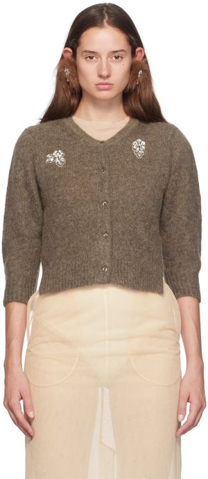 Simone Rocha Brown Cropped Alpaca Knit Cardigan