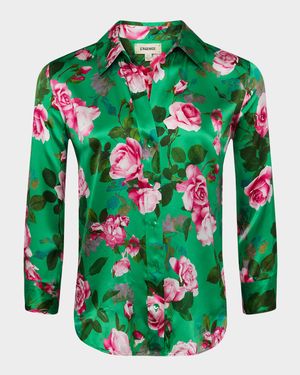 Dani Button-Front Silk Blouse