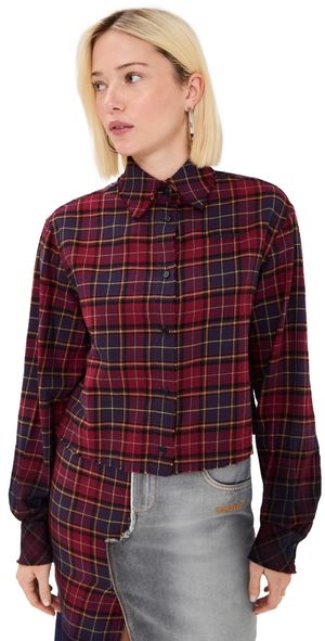Off-White Check Flannel Arrow Shirt Bordeaux 42