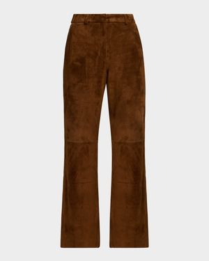 Suede Straight-Leg Pants