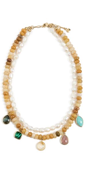 MAYAMAR Double Pearl Beaded Charm Necklace Gold One Size