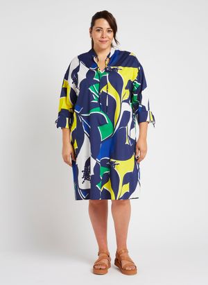 Persona By Marina Rinaldi - Robe midi Col V en coton - Taille 25 - Bleu