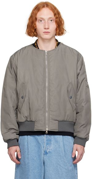 Dries Van Noten Gray Collarless Bomber Jacket