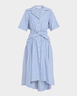 Striped Tie High-Low Shirtdress