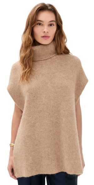 James Perse Waffle Knit Funnel Neck Tunic Camel 2