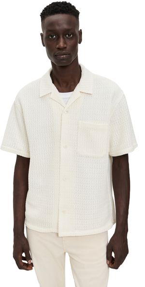 FRAME Open Weave Short Sleeve Shirt Cream M