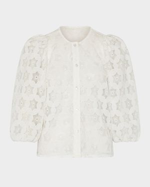 Nannie Geometric Eyelet-Embroidered Top