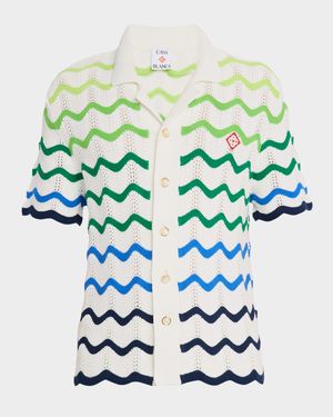 Men's Wave Crochet Cotton Short-Sleeve Shirt