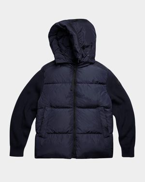 Men's HyBridge Wool-Knit Nylon Down Hooded Jacket