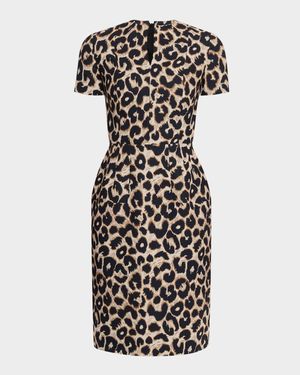 Leopard-Print Short-Sleeve Sheath Dress