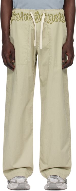Palm Angels Khaki Waist Logo Loose Cargo Pants