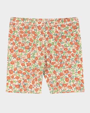 Girl's Dainty Floral-Print Biker Shorts, Size 9M-10
