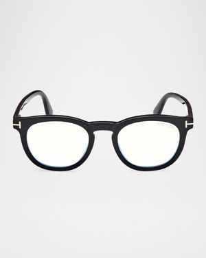 Men's FT5993-BM Round Blue-Block Optical Frames with Magnetic Sunglasses Clip