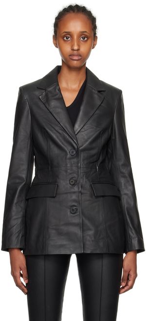 REMAIN Birger Christensen Black Fitted Leather Blazer