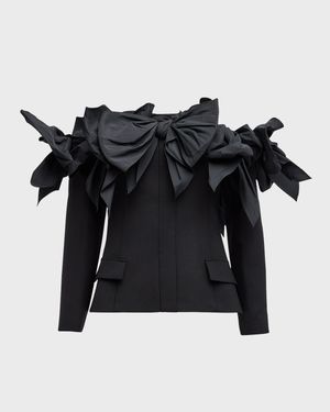 Faille Bow Off-The-Shoulder Tailored Jacket