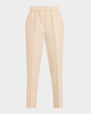 Cropped Bead-Trim Tapered Pants