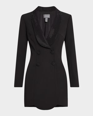 Coco Rhinestone Shawl-Collar Crepe Mini Dress