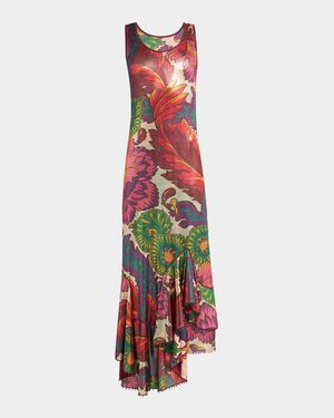 Metallic Printed Sleeveless Maxi Dress