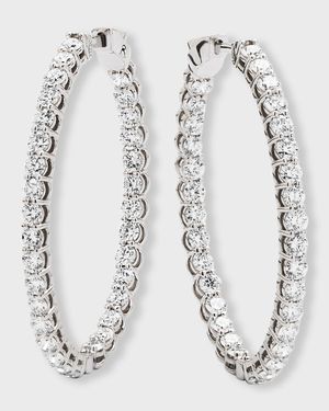 18K White Gold Round Diamond GH/SI Medium Oval Hoop Earrings, 3.36tcw, 1.25"L