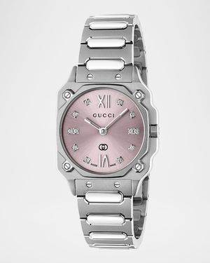 Stainless Steel G-Flat 24mm Bracelet Watch with Diamonds