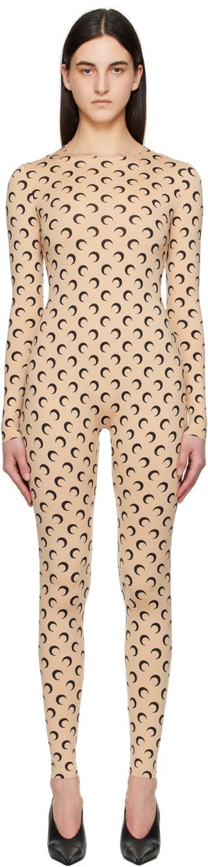 Marine Serre Beige Recycled Jersey Moon Catsuit