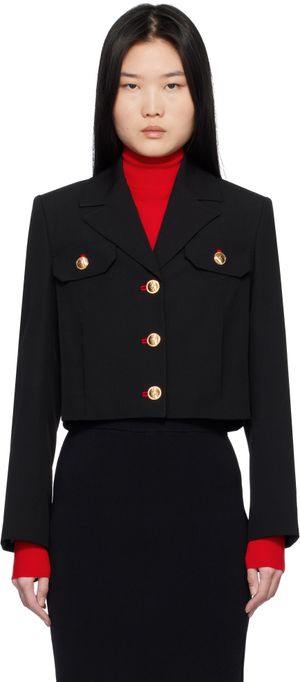 Versace Black Wool Gabardine Uniform Crop Jacket